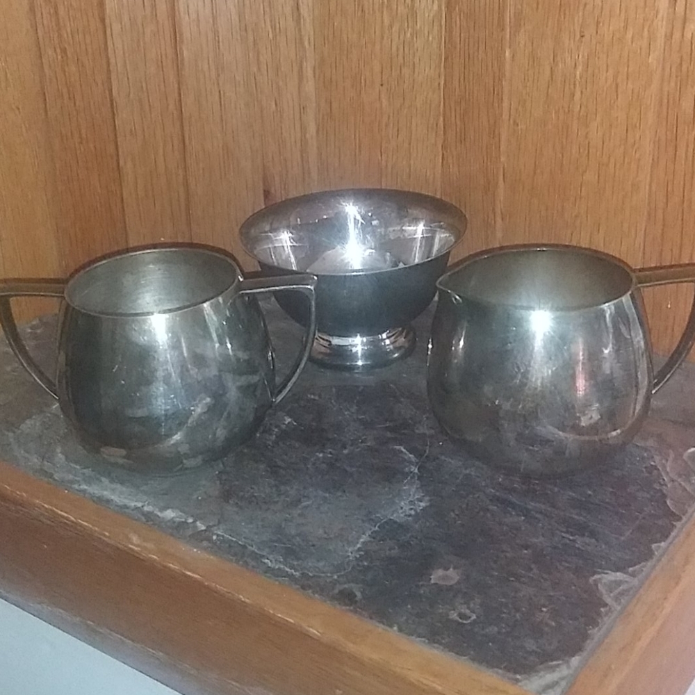 Lot of 3 Vintage plated sugar, cream, dish